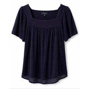 Lucky Brand Size: Small Square Neck Navy Blue Stripe Top, Semi-Sheer Blouse